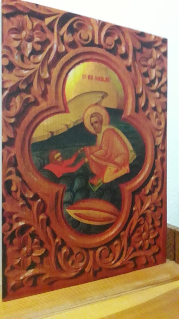 Icoană lucrată manual Sf. Nicolae ~25x20 cm