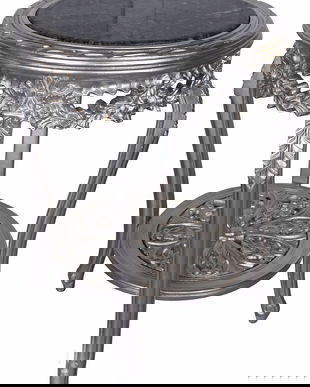 Masuta din lemn masiv argintiu cu blat din marmura neagra