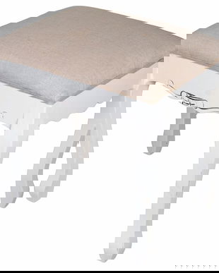 Scaunel din lemn masiv alb cu tapiterie bej