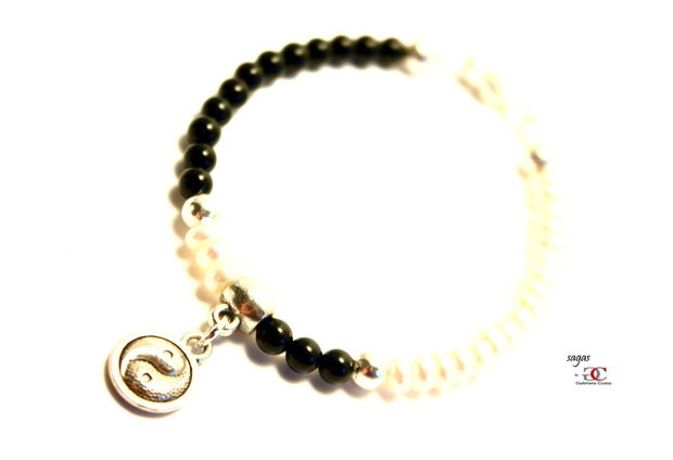 BRATARA YING-YANG- perle si onix, elegant, spiritualitate