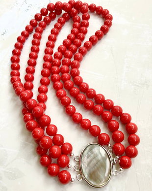 Colier CHOKER multisir perle de Mallorca rosii