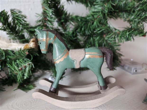 Calut balansoar din lemn-Vintage Christmas Horse