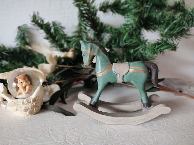Calut balansoar din lemn-Vintage Christmas Horse
