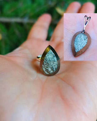 Set Pirita druzy si Argint 925 - IN1506, PA1506 - Inel auriu reglabil, inel pirita, pandantiv pirita, bijuterii pirita, cristaloterapie