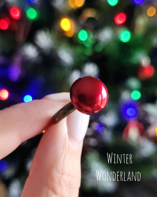Inel reglabil cu perlă de mari dimensiuni WINTER WONDERLAND