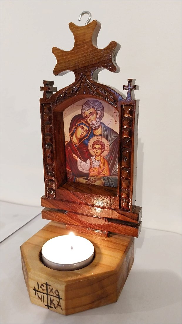 Icoană Sfânta Familie, cu suport lumânare rotundă