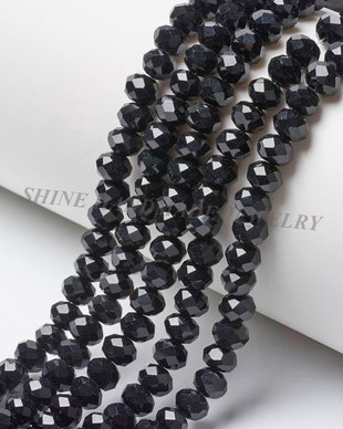 Margele de sticla, negre, 6x5mm