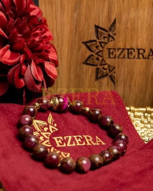 Bratara Fete Karina Din Margele Cloisonne Rosii Si Ochi De Tigru, Margele De 8mm
