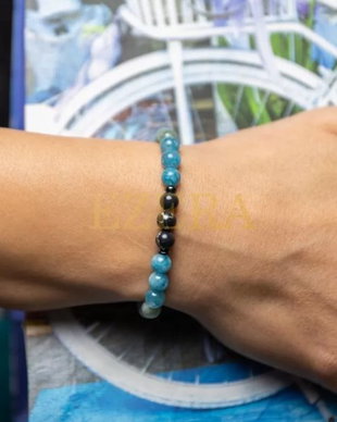 Fathia, Bratara Cristale De Jad Albastru, Jad Verde Si Shell Turquoise Negru, Margele De 6mm