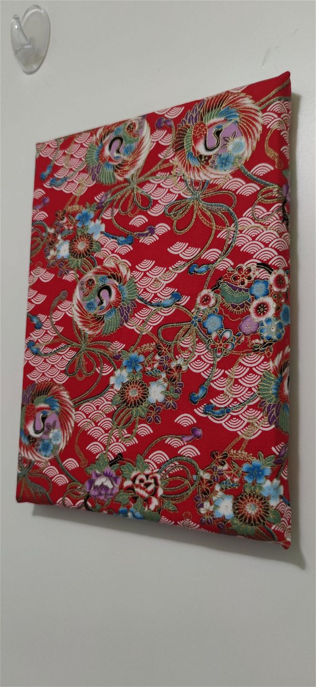 Cocori albi in apus de soare - Cadou Tablou Unicat din kimono Japonez original 100% pe canvas cu șasiu de lemn
