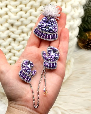 Rezervat Broșă - Set Căciulă și mănuși - Purple