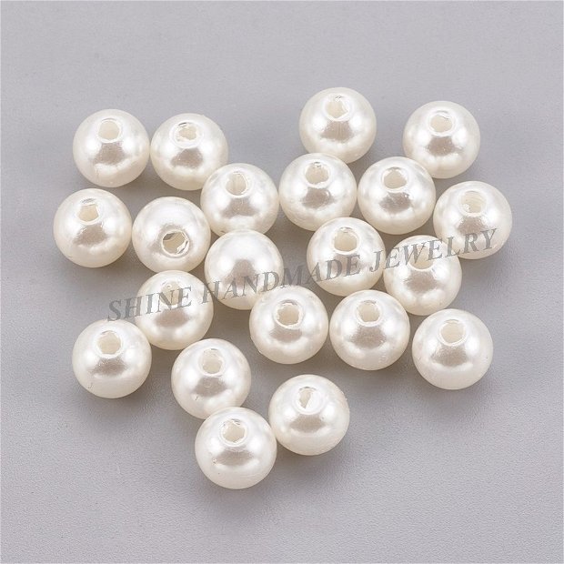 Perle acril, Ivory, 7.5~8mm
