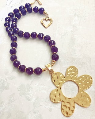 Colier floare aurie & ametist
