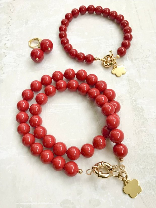 Set cadou CRACIUN / MARTISOR perle rosii de Mallorca