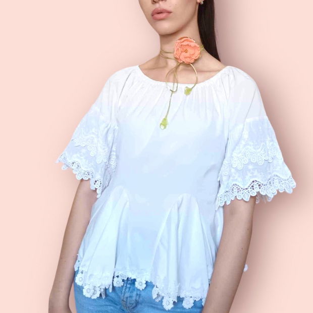 Choker floral pe snur, Colier tip choker multistrat cu floare voal portocaliu somon