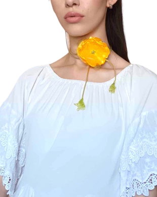 Choker snur cu floare galbena, Colier multistrat floare satin, Bijuterie handmade florala