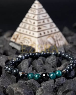 Bratara Barbati Virat Din Pietre Semipretioase De Apatit Albastru, Shell Turquoise Negru Si Hematit, Sfere De 6mm