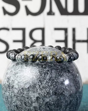 Bratara Barbati Suveer Din Piatra De Lava Si Snow Flake Obsidian, Sfere De 8mm