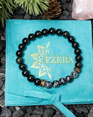 Arif, Bratara Barbati Realizata Manual Din Pietre Semipretioase De Obsidian Negru Si Obsidian SnowFlake