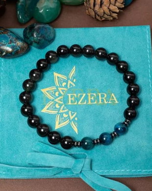 Bratara Handmade Barbati Elam Din Ochi De Tigru Royal Blue Si Obsidian, Margele De 8mm