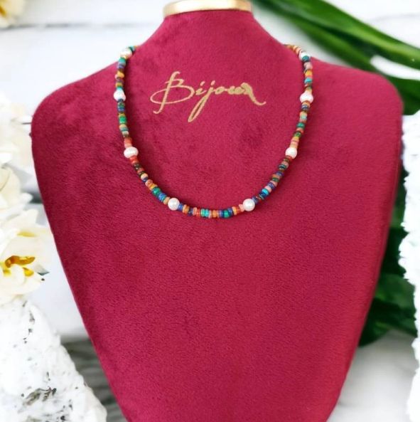 Colier Choker Perle Naturale Ayana Cu Cipsuri De Scoici Colorate Si Argint 925