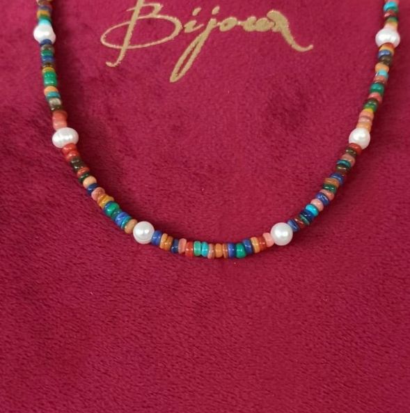 Colier Choker Perle Naturale Ayana Cu Cipsuri De Scoici Colorate Si Argint 925