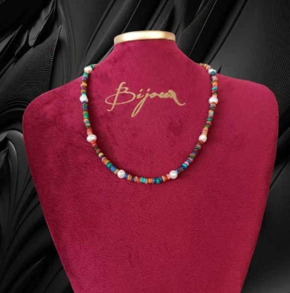 Colier Choker Perle Naturale Ayana Cu Cipsuri De Scoici Colorate Si Argint 925