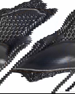 Fotoliu baroc monumental din lemn masiv negru cu tapiterie neagra