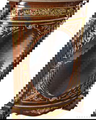 Vitrina baroc de colt din lemn masiv furniruit si blat din marmura