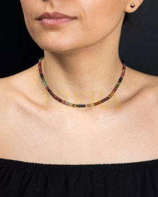 Choker Felicity Din Turmalina Multicolora Rondele A++, Inchidere Din Argint 925