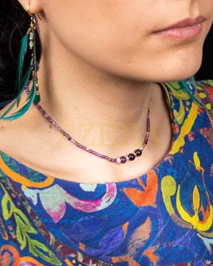 Colier Choker Reena Din Pietre Naturale De Ametist, Inchidere Si Accesorii Din Argint 925