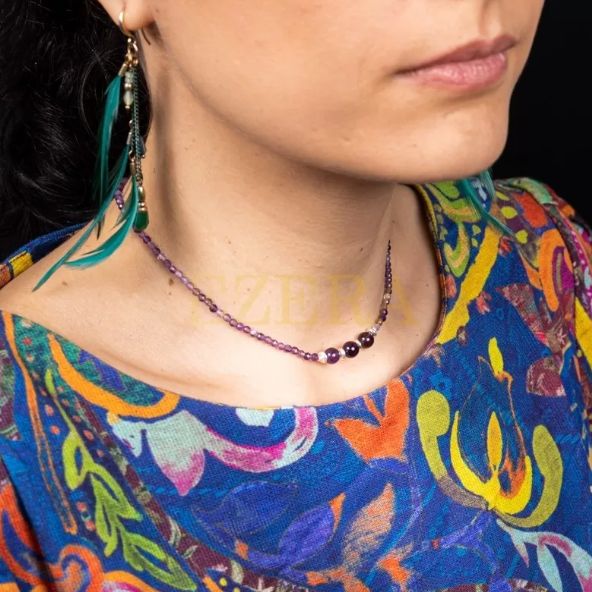 Colier Choker Reena Din Pietre Naturale De Ametist, Inchidere Si Accesorii Din Argint 925
