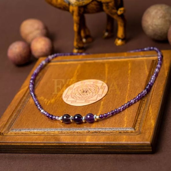Colier Choker Reena Din Pietre Naturale De Ametist, Inchidere Si Accesorii Din Argint 925