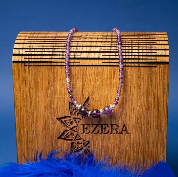 Colier Choker Reena Din Pietre Naturale De Ametist, Inchidere Si Accesorii Din Argint 925