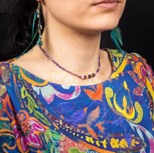 Colier Choker Reena Din Pietre Naturale De Ametist, Inchidere Si Accesorii Din Argint 925