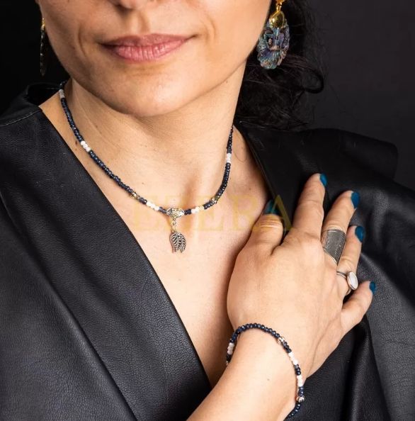 Colier Choker Ravindra Din Pietre Naturale De Safir Cu Accesorii Si Sistem De Inchidere Din Argint 925