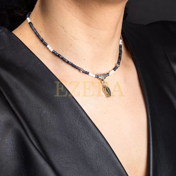 Colier Choker Ravindra Din Pietre Naturale De Safir Cu Accesorii Si Sistem De Inchidere Din Argint 925