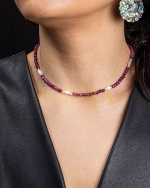 Colier Choker Naveen Din Pietre Naturale De Rubin Cu Sistem De Inchidere Din Argint 925