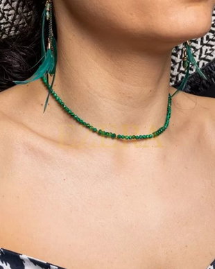 Colier Choker Vishal Cu Pietre Sintetice De Malachit Si Jad Natural Cu Accesorii Si Sistem De Inchidere Din Argint Placat Cu Aur