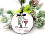 Glob lemn pentru Craciun, unicat, decorat manual, cu inscriptia Wine is cheaper than therapy, Fun017