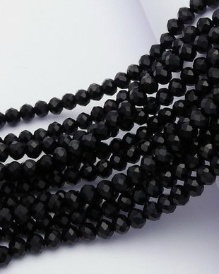 Cristale din sticla, rondelle, opace, 3.5x3 mm, negre-D18