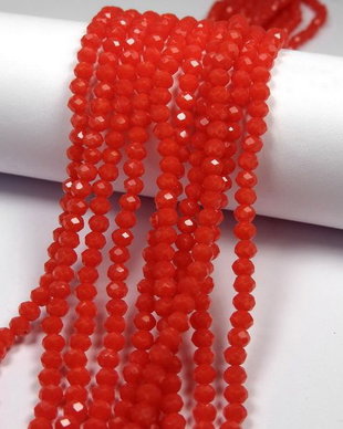 Cristale din sticla, rondelle, opace, 3.5x3 mm, rosii