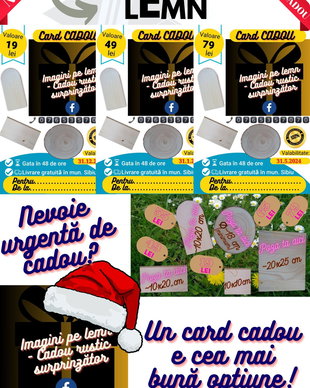 De la 19 la 1000 lei Card CADOU - Imagini pe lemn-Cadou rustic surprinzător