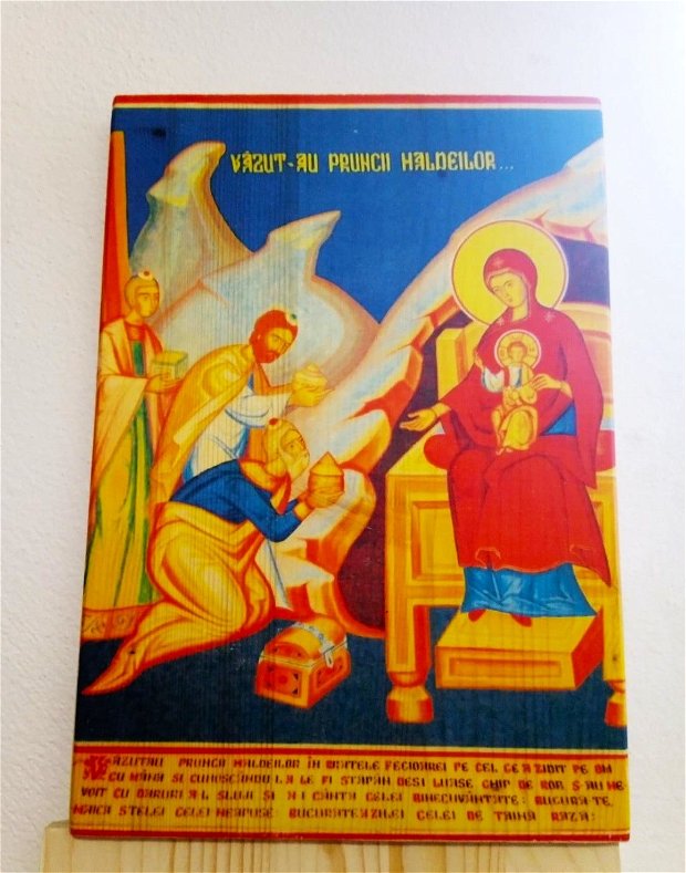 Magii la Pruncul Iisus+text Acatist, Icoană 28,5x20 cm