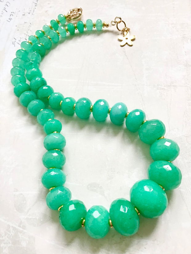 Colier jad verde & hematite aurii