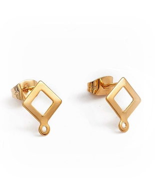 Tortite cercei romburi, inox placat aur 24k, 12x9mm  IN.0203