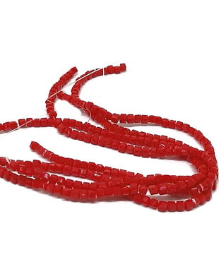 Margele rosii, cuburi 2mm, imitatie jad (15cm)  MG.0236