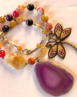 COLIER ~PURPLE DREAMS~ agate,citrin,accesorii bronz