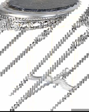 Masuta baroc argintie din lemn masiv cu blat din marmura