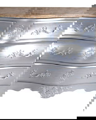 Comoda baroc din lemn masiv argintiu cu blat din marmura